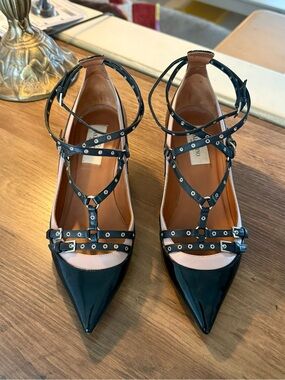 Valentino Garavani Love Latch Leather Pumps Kitten Heel Blush Pink Black Studded